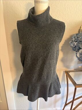 White House Black Market Charcoal Gray Sleeveless Turtleneck Peplum Sweater